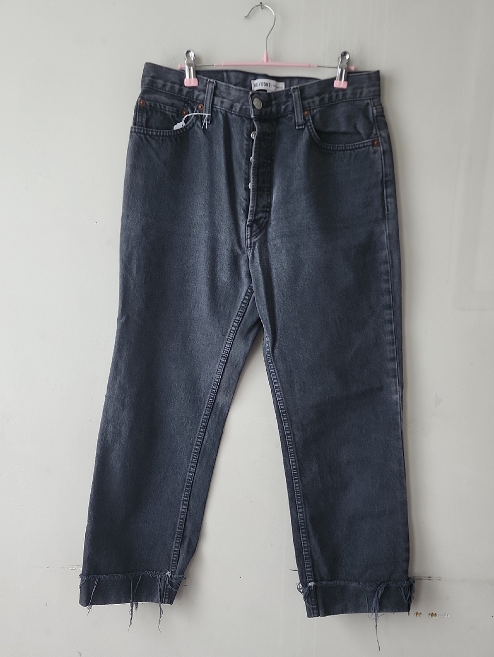 Re/Done Men's Charcoal Gray Relaxed Button-Fly Jeans